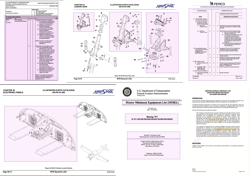 Examples of complex aviation PDF structures showing nested tables, regulatory numbering, and inconsistent formatting that create challenges for AI extraction systems